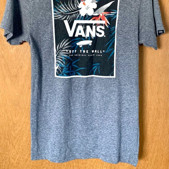 Gray Vans Graphic Tee T-Shirt Female Junior's Small Tropical Flowers EUC - Picture 3 of 4